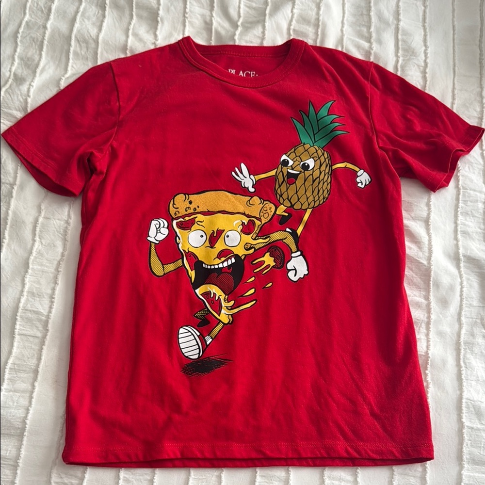 The Children's Place Red Tee with Pizza and Pineapple Graphic